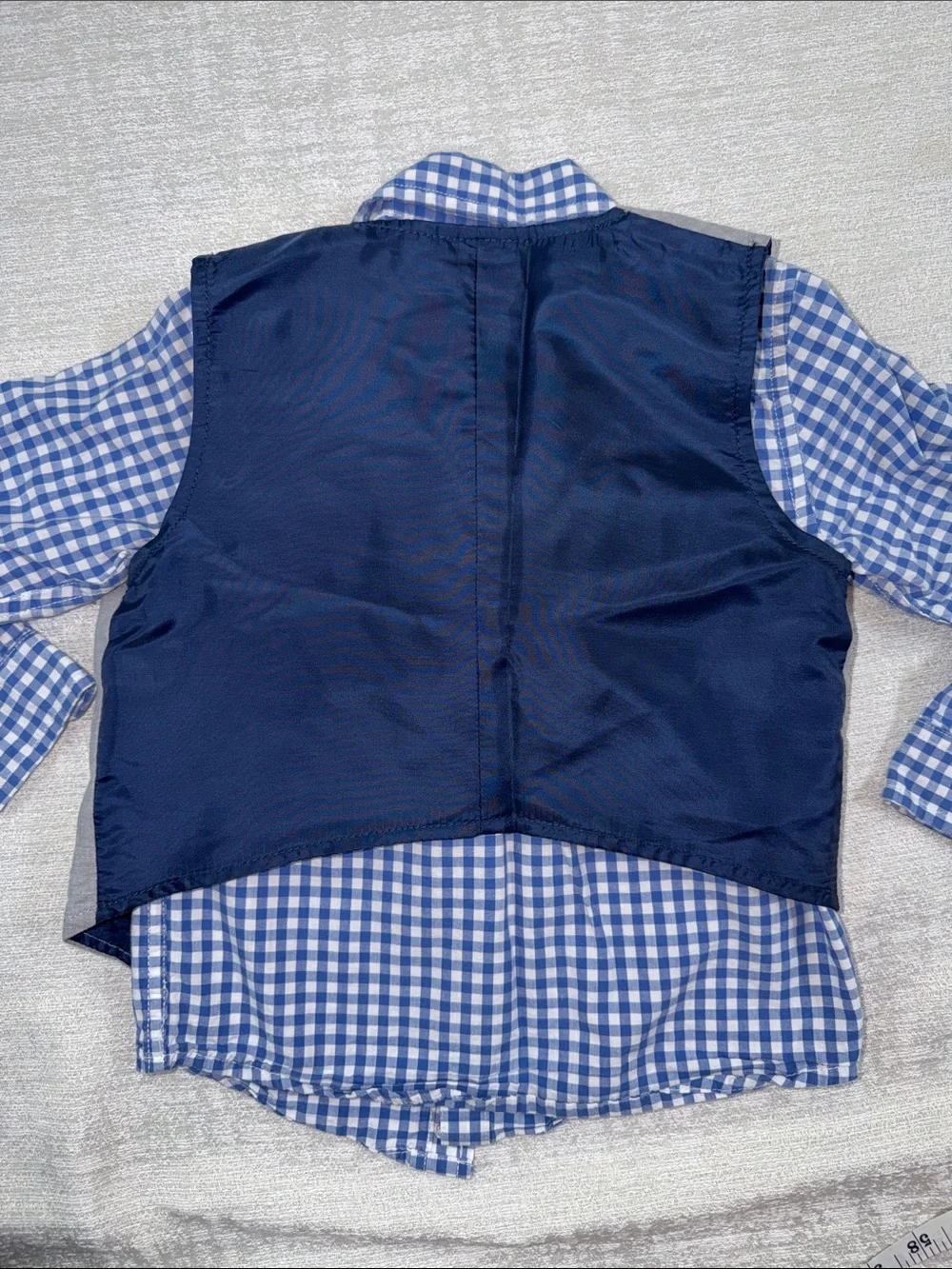 The Children's Place Gray Vest and Pants with Royal Blue Gingham Shirt
